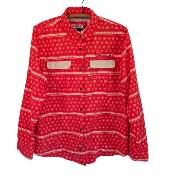 Magellan Outdoors Fish Gear Womens Red Holiday Relaxed Fit Shirt Large - Picture 4 of 16